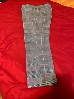 Gray Black Plaid Trousers with Pink Windowpane